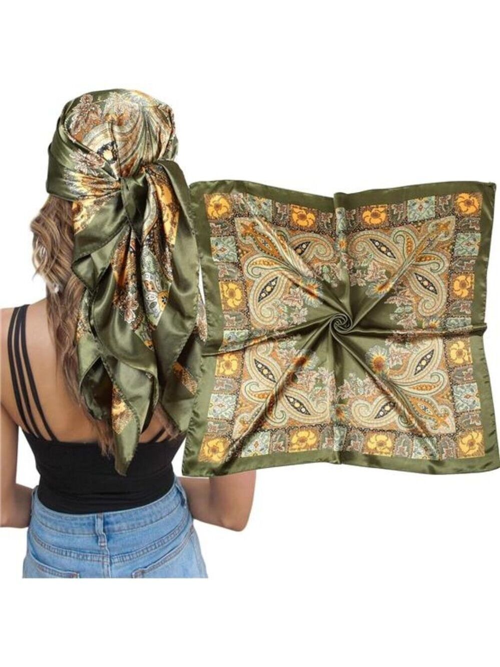 Womens Satin Hair Scarf Large Silk Bandana Head Wrap Neck Scarf Sleep Wrap